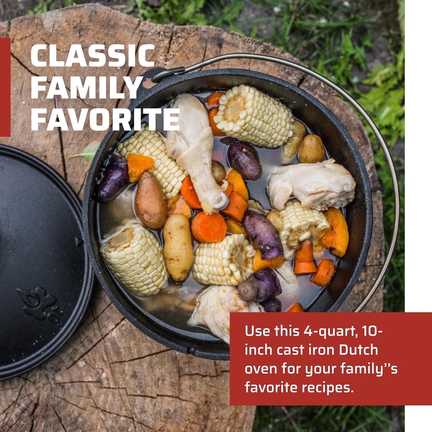 Camp Chef Classic 10" Seasoned Cast Iron Dutch Oven, SDO10, 4 quart