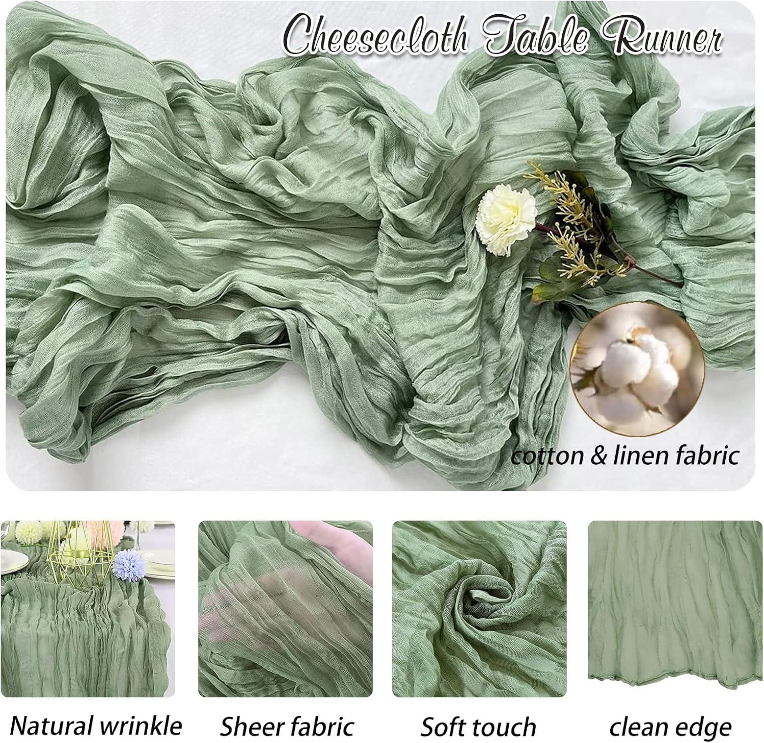 Mint Green Cheesecloth Table Runner 6 Pack 35" Boho Gauze Runner 120 inches Long Tablecloth Runner Rustic Sheer Fabric Bulk for Baby Shower Wedding Bridal Birthday Party Table Decorations