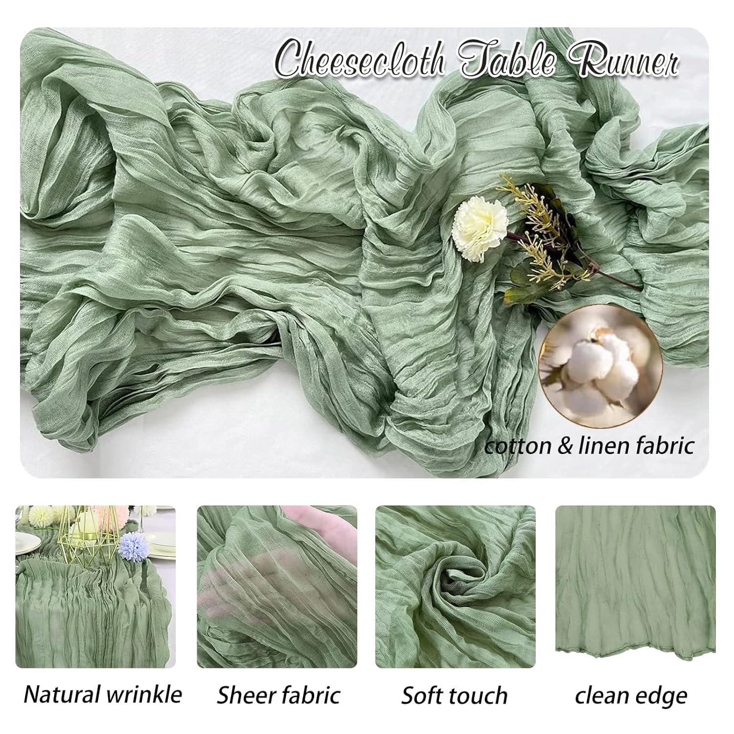 Mint Green Cheesecloth Table Runner 6 Pack 35" Boho Gauze Runner 120 inches Long Tablecloth Runner Rustic Sheer Fabric Bulk for Baby Shower Wedding Bridal Birthday Party Table Decorations