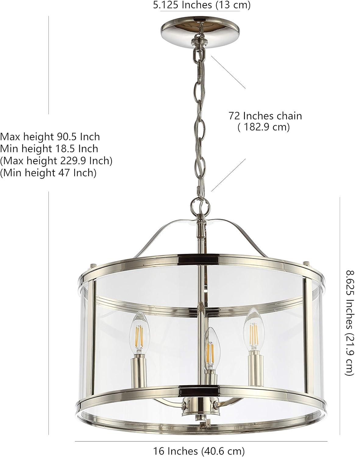 Shiny Nickel and Glass Drum Shade Chandelier