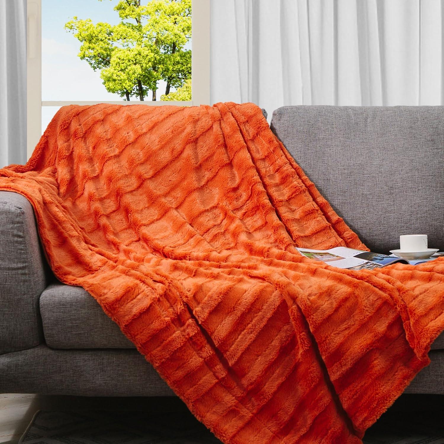 Rust Faux Fur Reversible Machine Washable Blanket