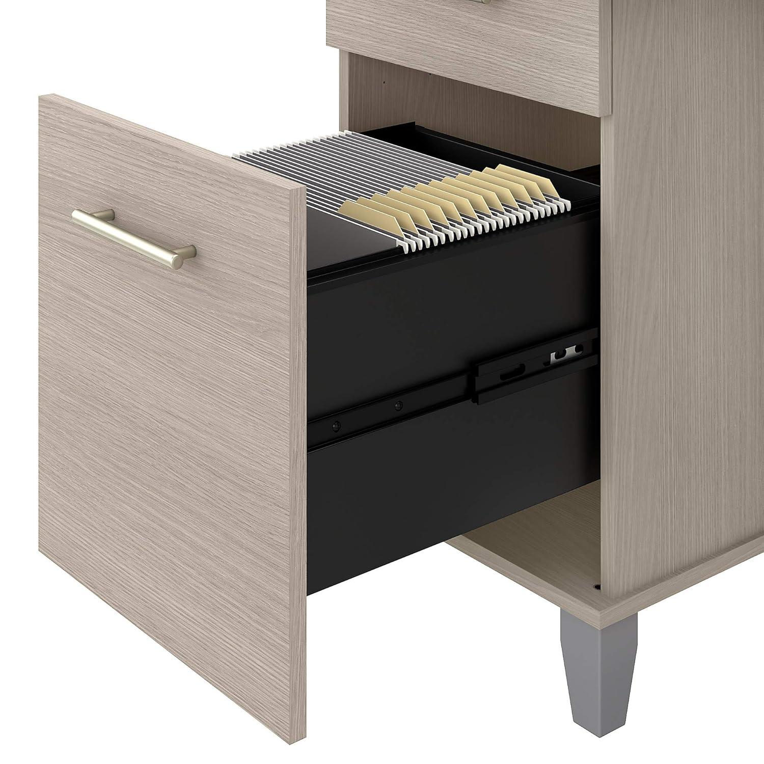 Bush Furniture Somerset 72" Desk and Hutch with Storage, Sand Oak