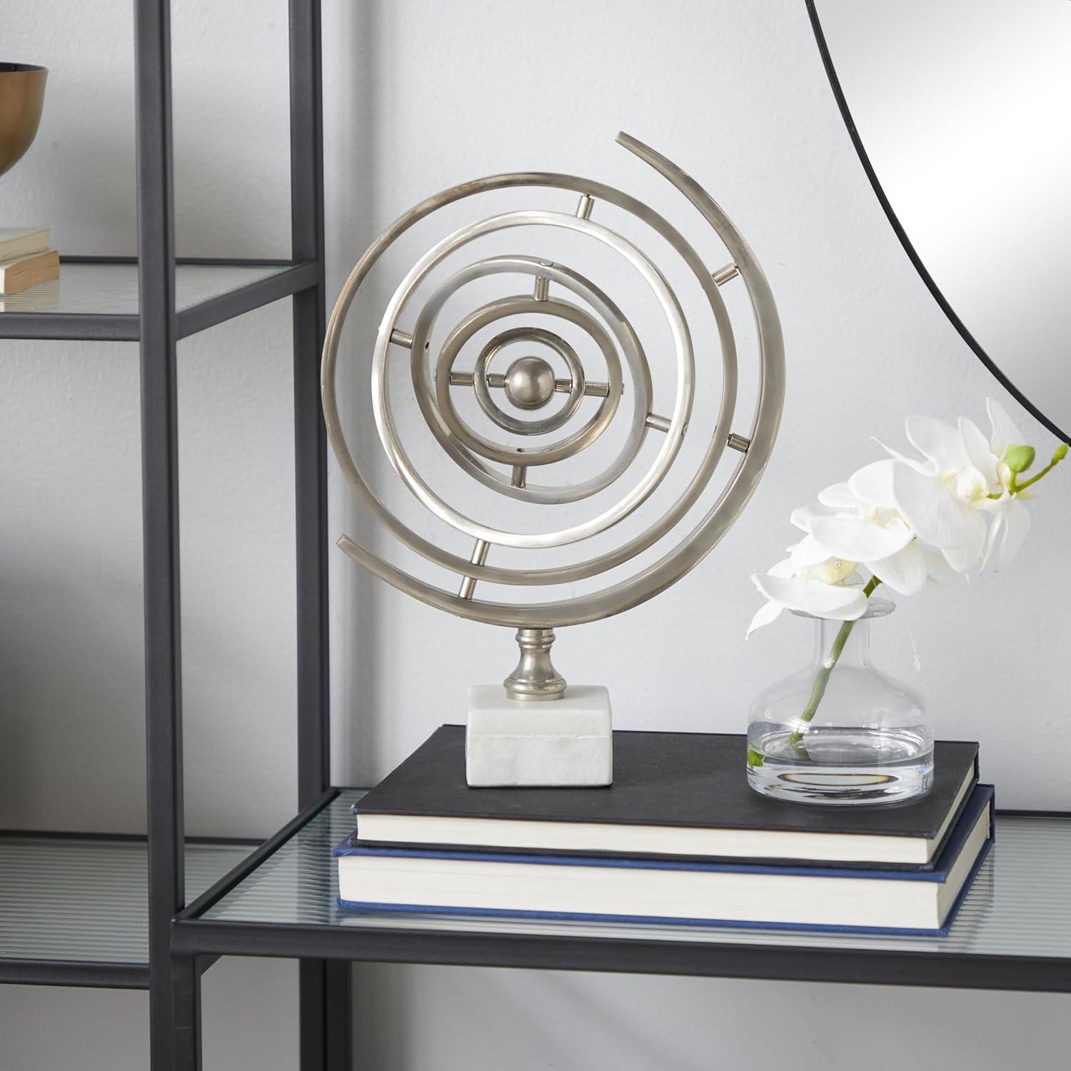 DecMode 10" Silver Armillary Globe with Marble Base