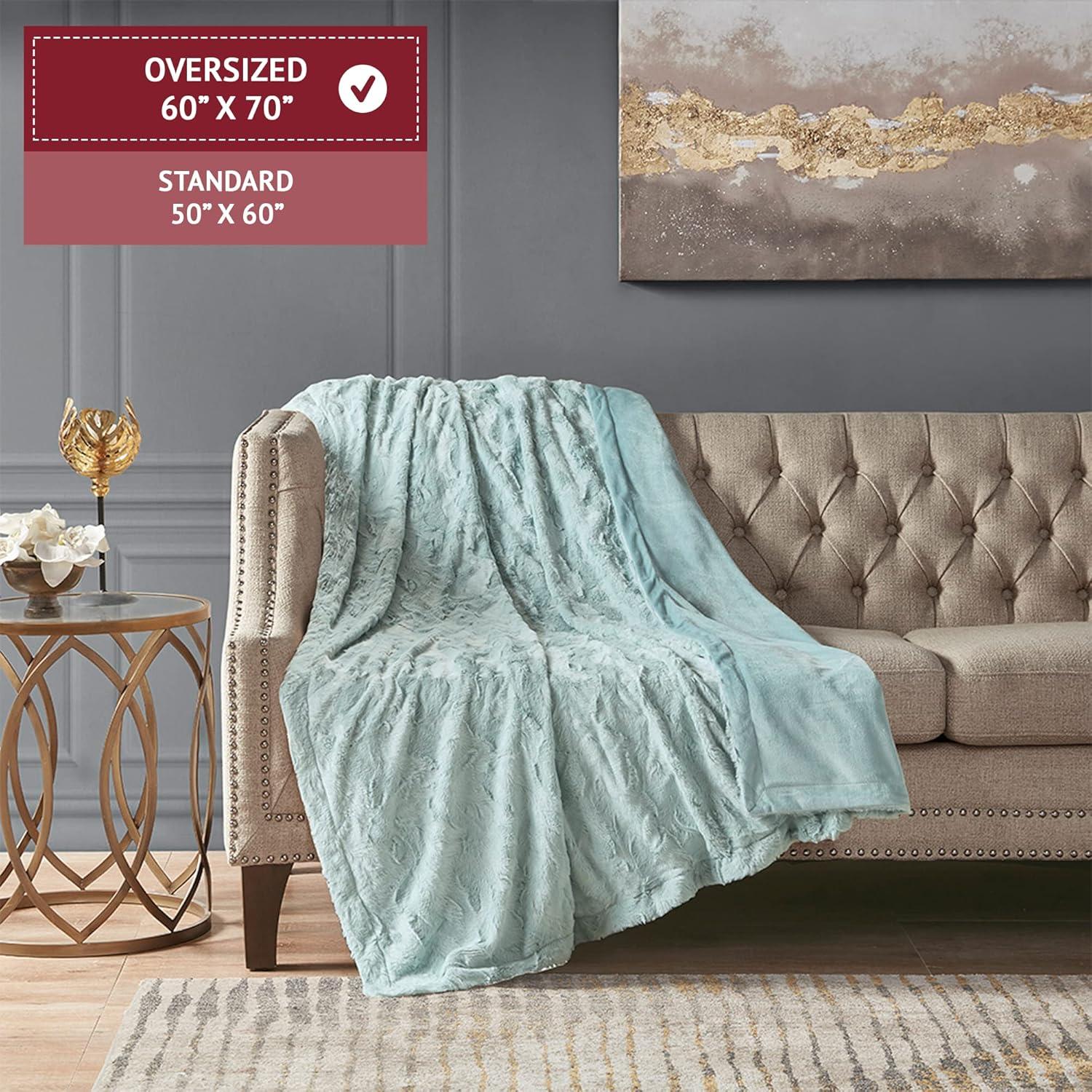 60"x70" Oversized Marselle Faux Fur Throw Blanket Aqua - Madison Park