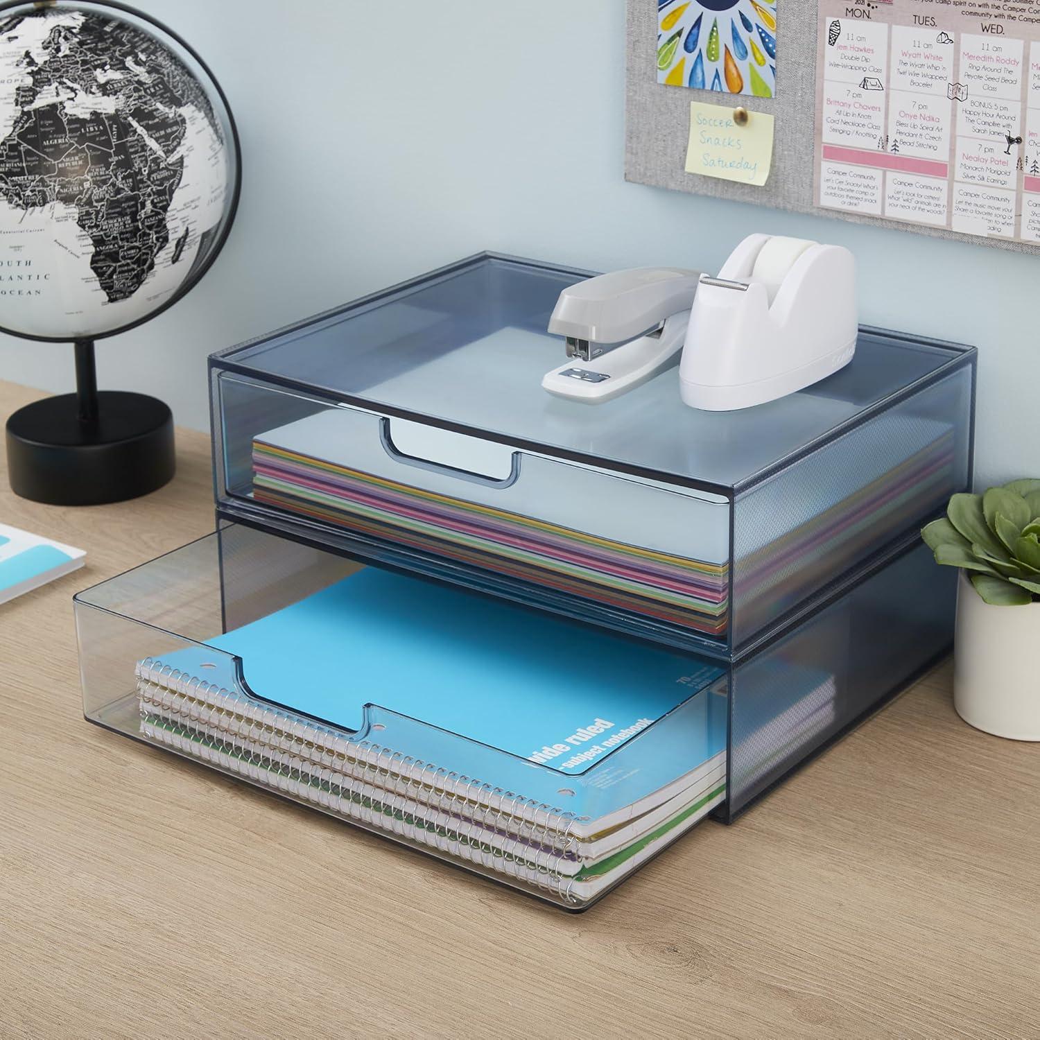 Classic Grey Stackable Plastic Organizer Drawers, Set of 2