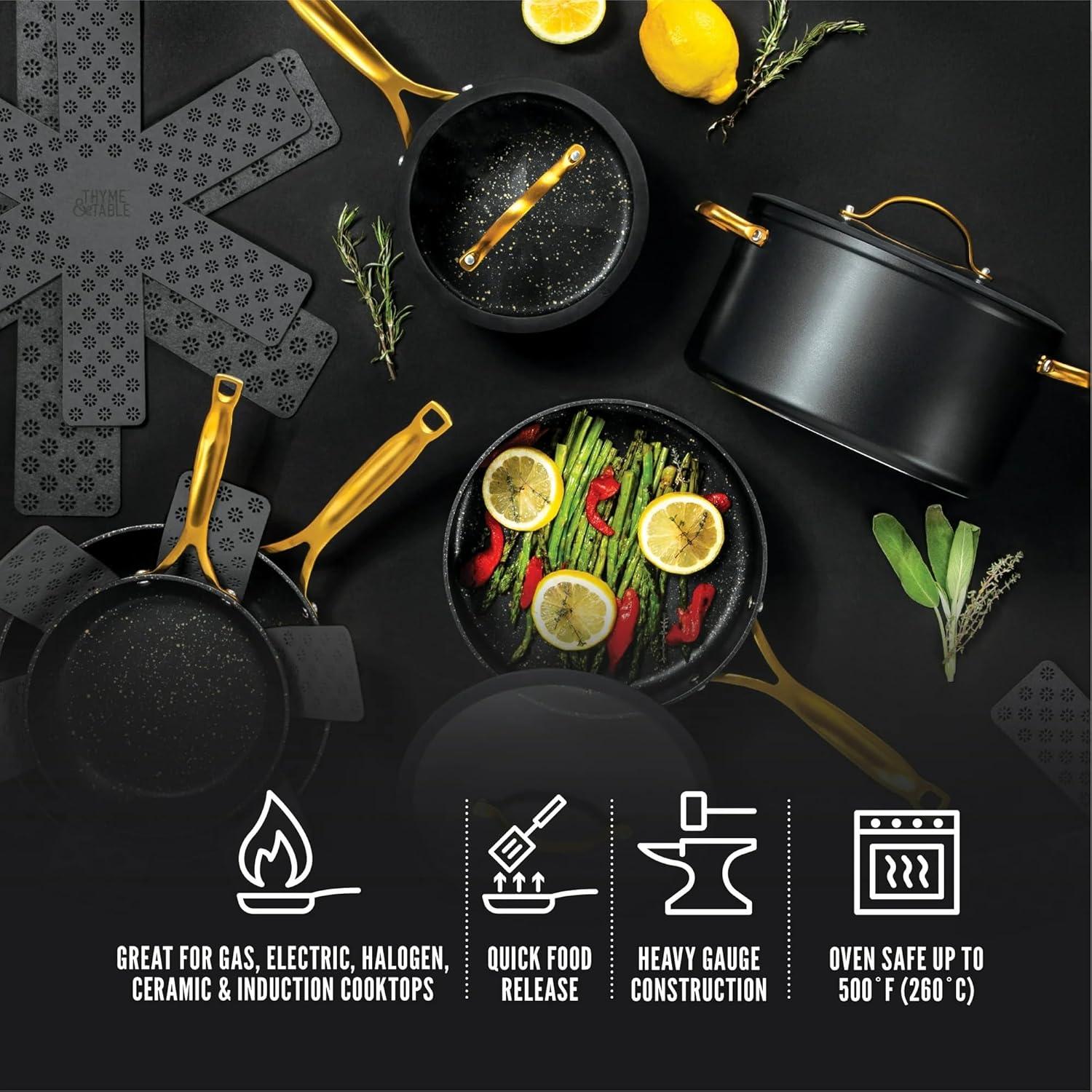 Thyme & Table Signature 12-Piece Cookware Set Non-Stick - Black & Gold