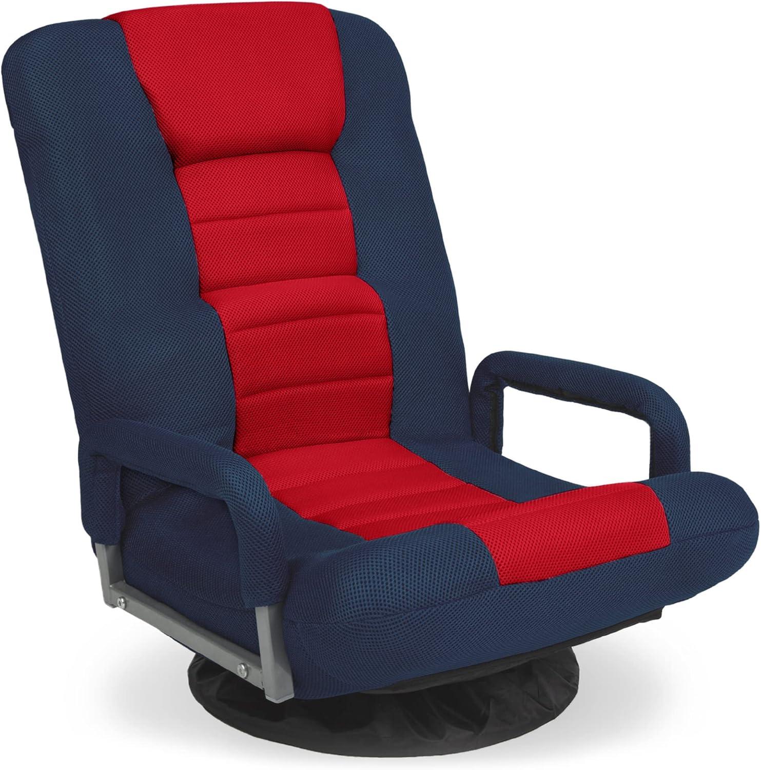 Best Choice Products 360-Degree Swivel Gaming Floor Chair w/ Armrest Handles, Foldable Adjustable Backrest - Blue/Red