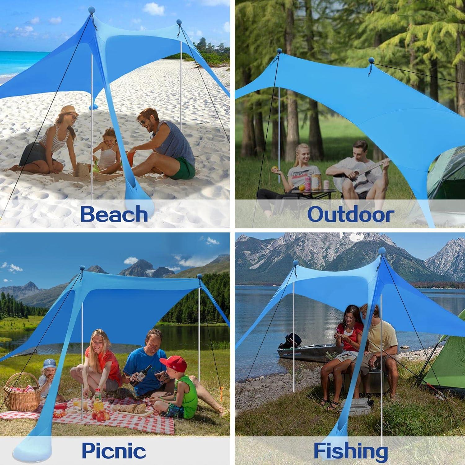 Blue 4-Person UV Protection Beach Canopy Tent