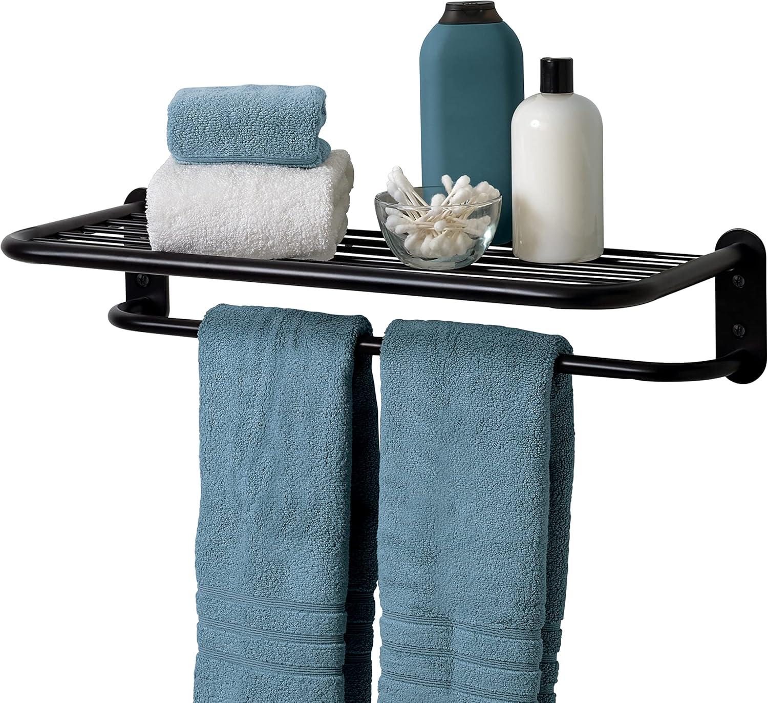 Black Steel Wall-Mounted Towel Rack with Shelf