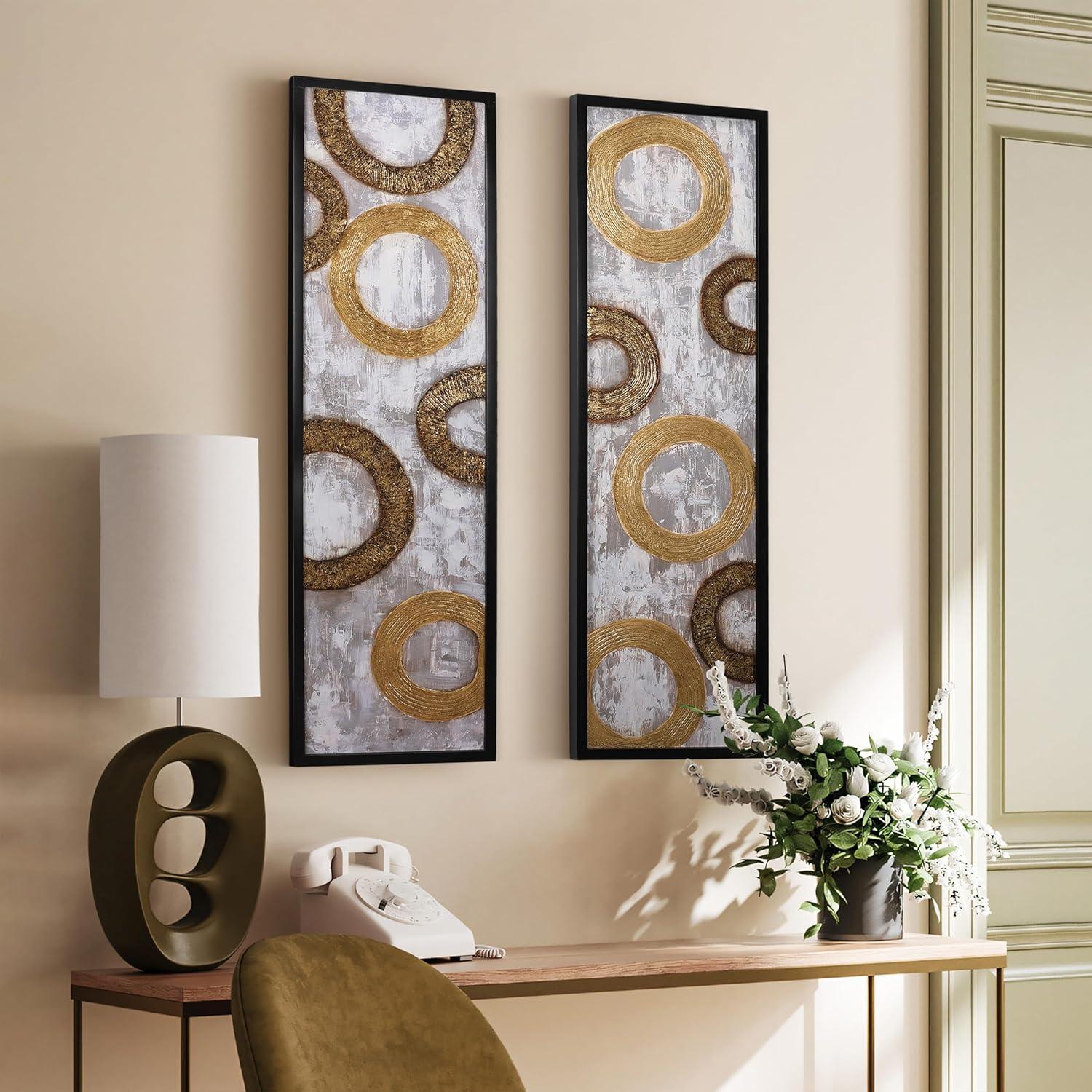 LuxenHome 2-Piece Gold and Brown Metal with Black Rectangle Frame Wall Decor Set Multicolored