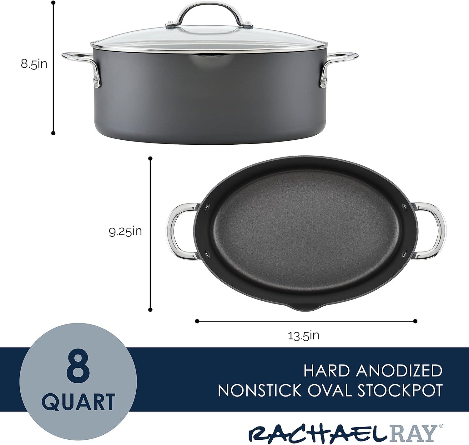 Gray Hard Anodized Nonstick Oval Pasta Pot with Glass Lid