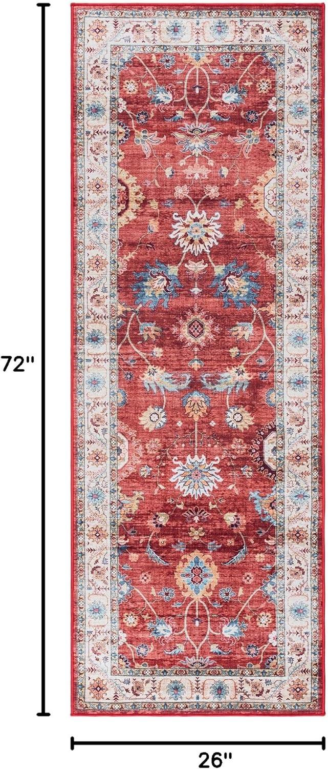 Gertmenian Crystal Print Cullen Red Cream Multi Traditional Transitional Casual Floral Washable Digital Print Indoor Area Rug