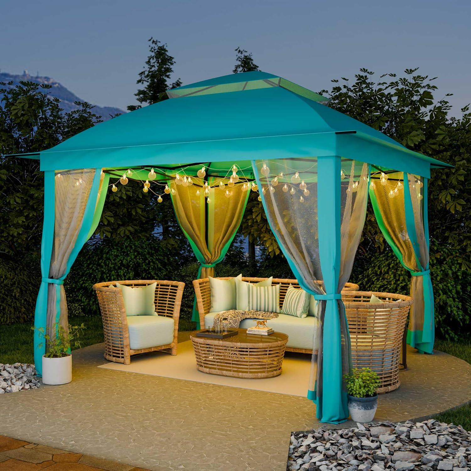 Pink Steel Portable Pop-Up Gazebo with Mosquito Netting 11 ft. x 11 ft. . .