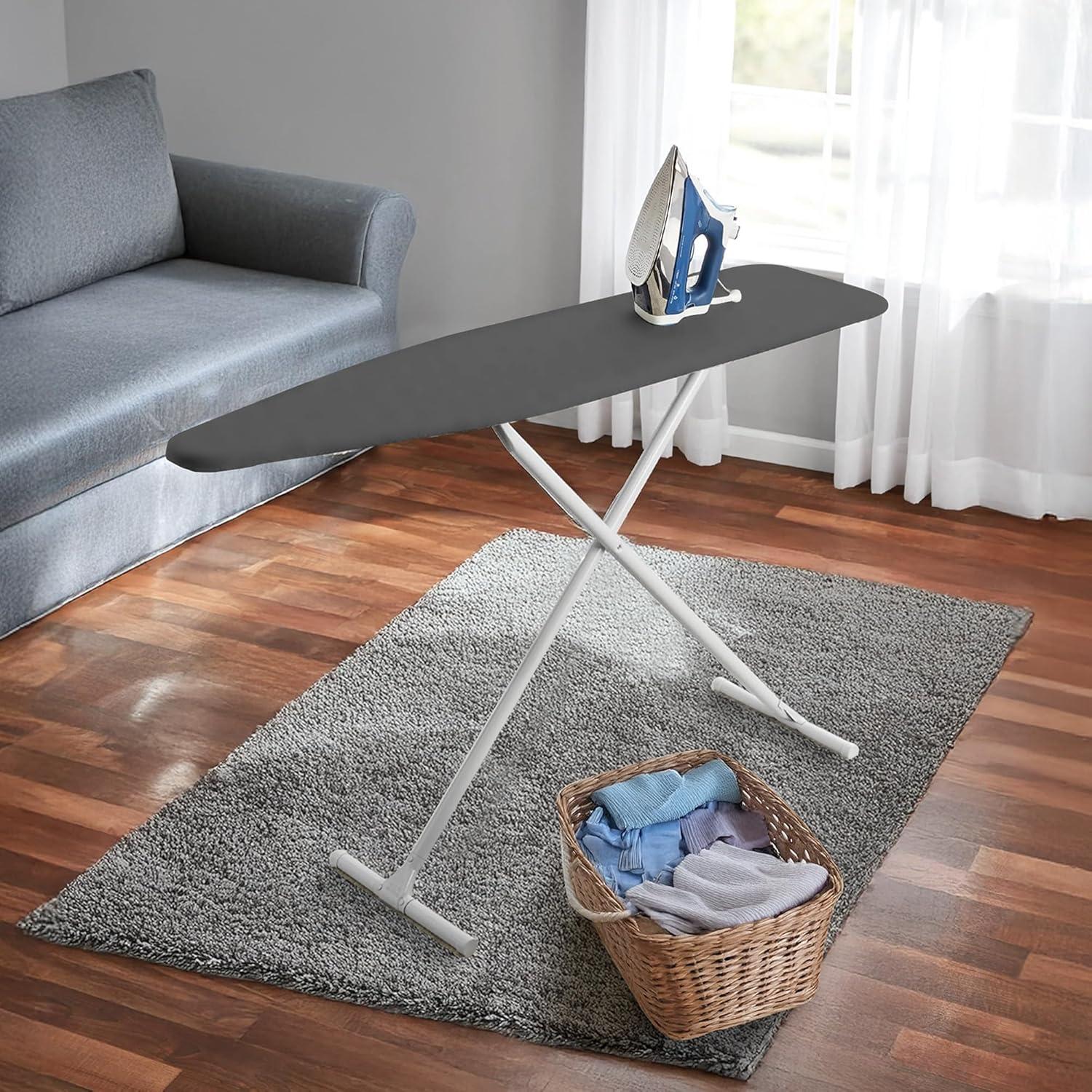Homz T-Leg Foldable Adjustable Ironing Board w/Pad & Cotton Cover, Gray