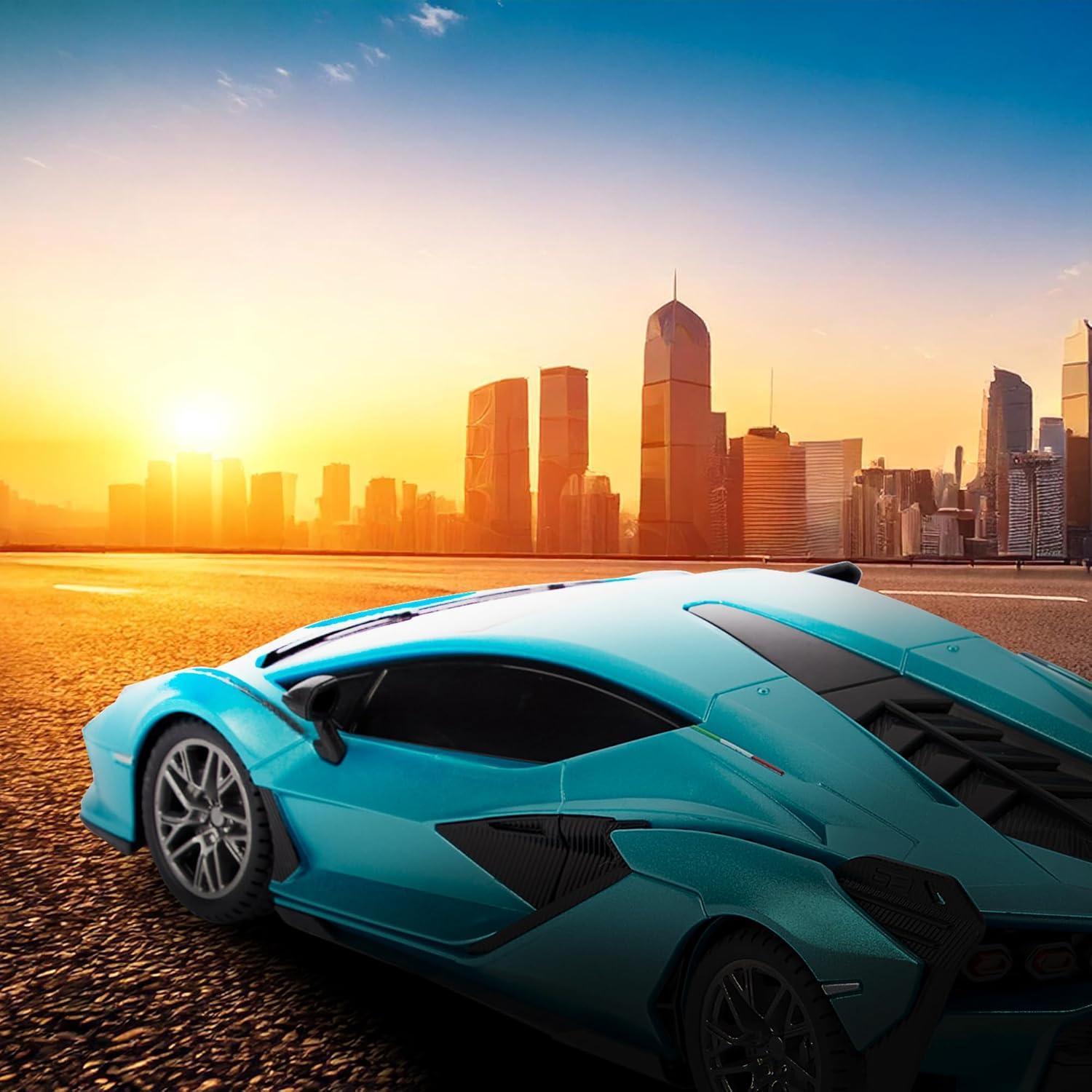 CMJ RC Cars: Lamborghini Sián FKP 37 - Blue - 1:24 Scale, 2.4GHz, LED Headlights