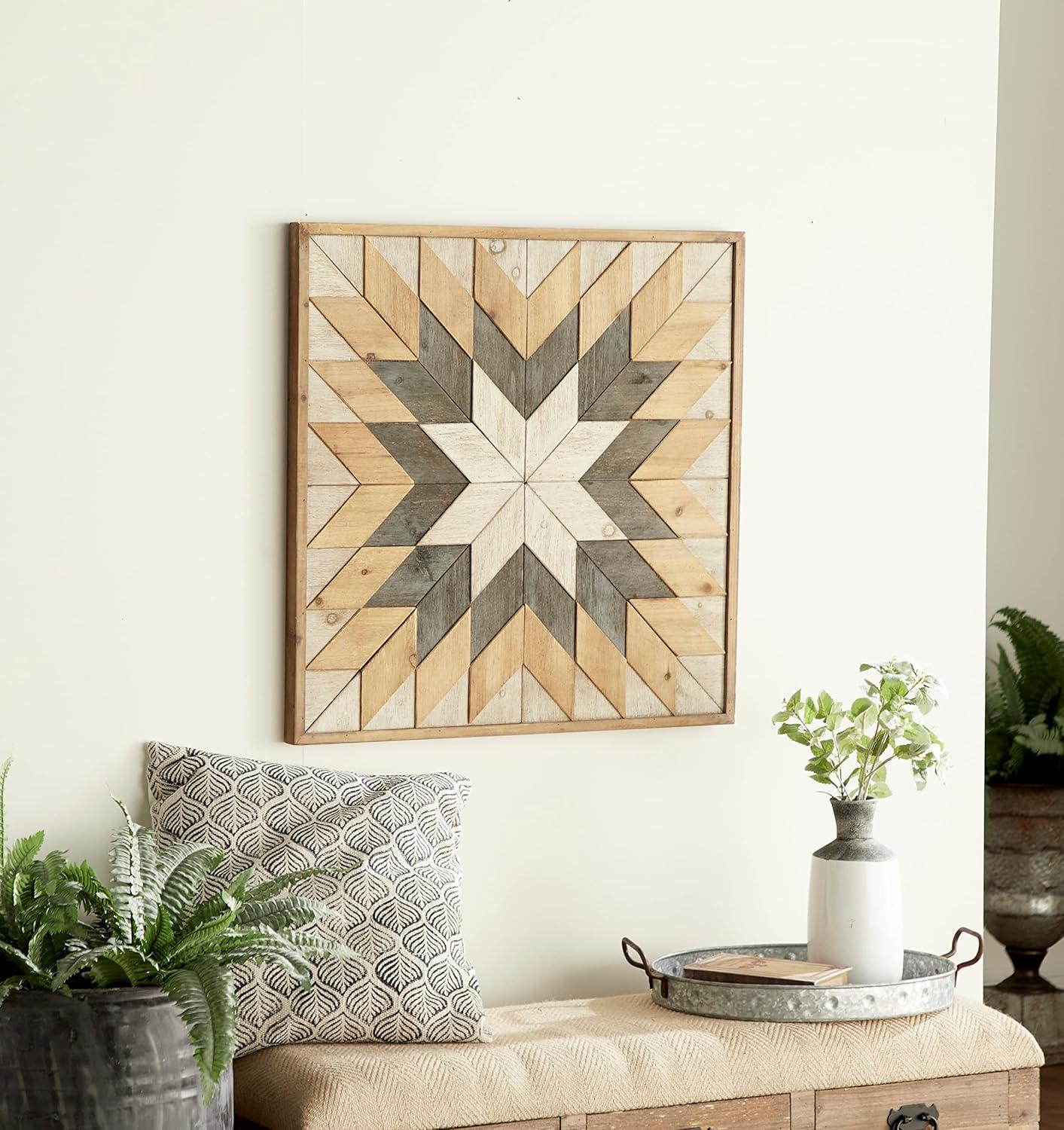 Brown and White Geometric Wood Wall Art 30" x 30"