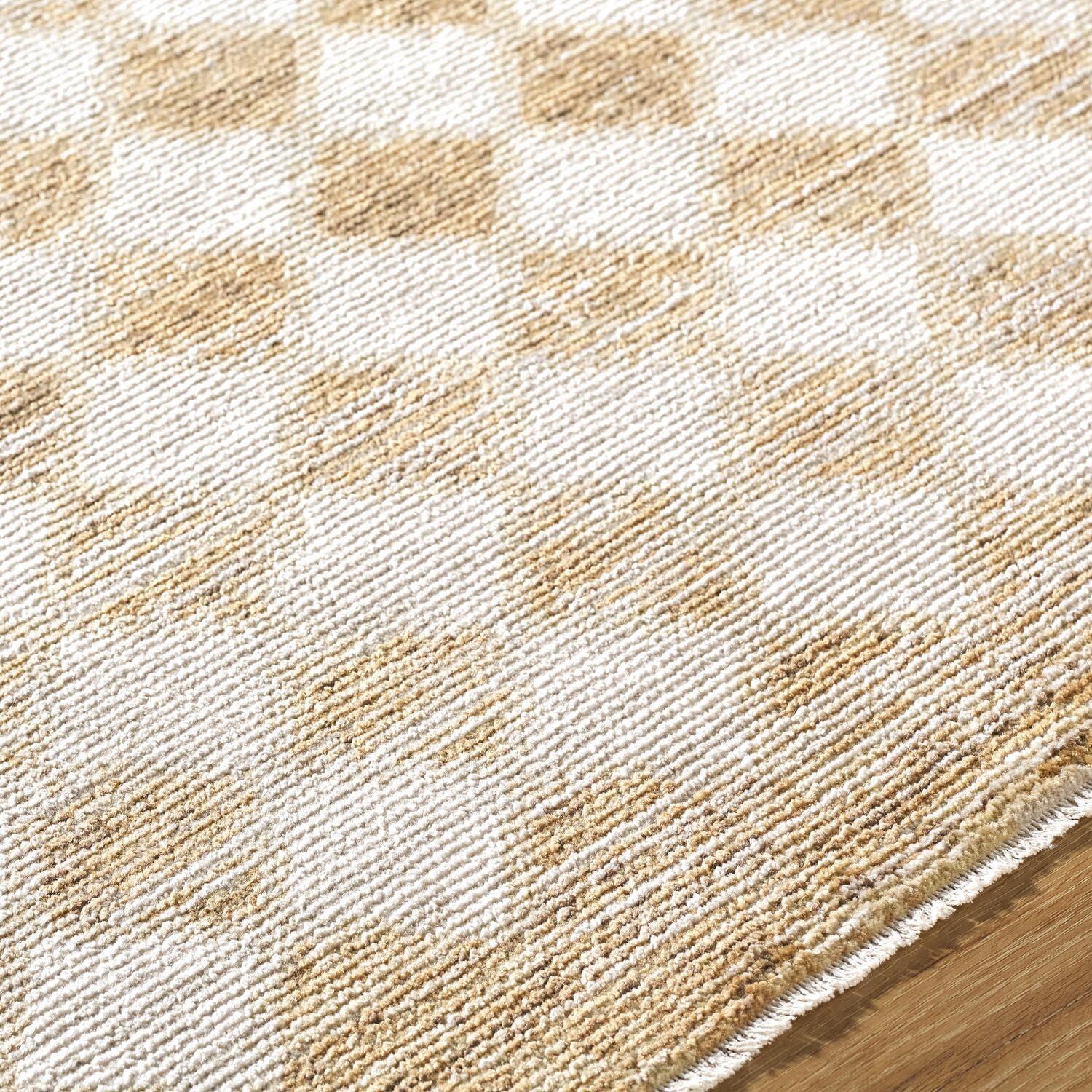 Taupe and Cream Rectangular Synthetic Checkered Area Rug