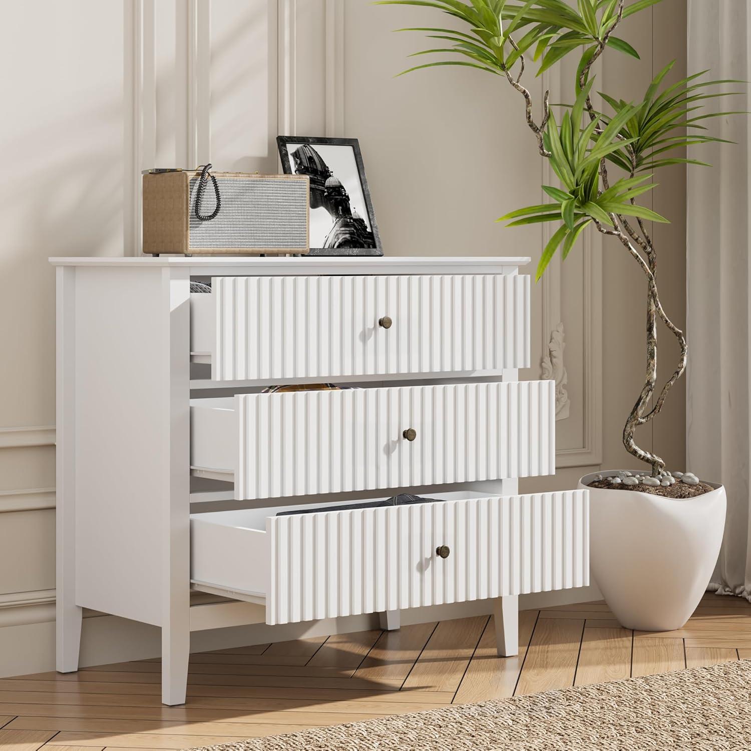 CozyHome White 3 Drawer Dresser, Painted 30 Inch Tall Wood Nightstand with Storage, Wide Modern Chest of Drawers with Ball Bearing Slide for Bedroom Hallway Living Room Entryway Office