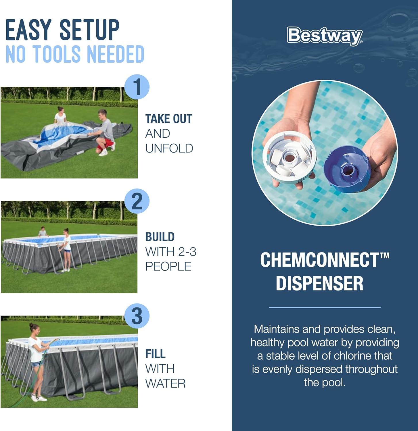 Bestway 24-ft x 12-ft x 52-in Metal frame Rectangle Above-Ground Pool with Filter Pump with Pool Cover with Ladder