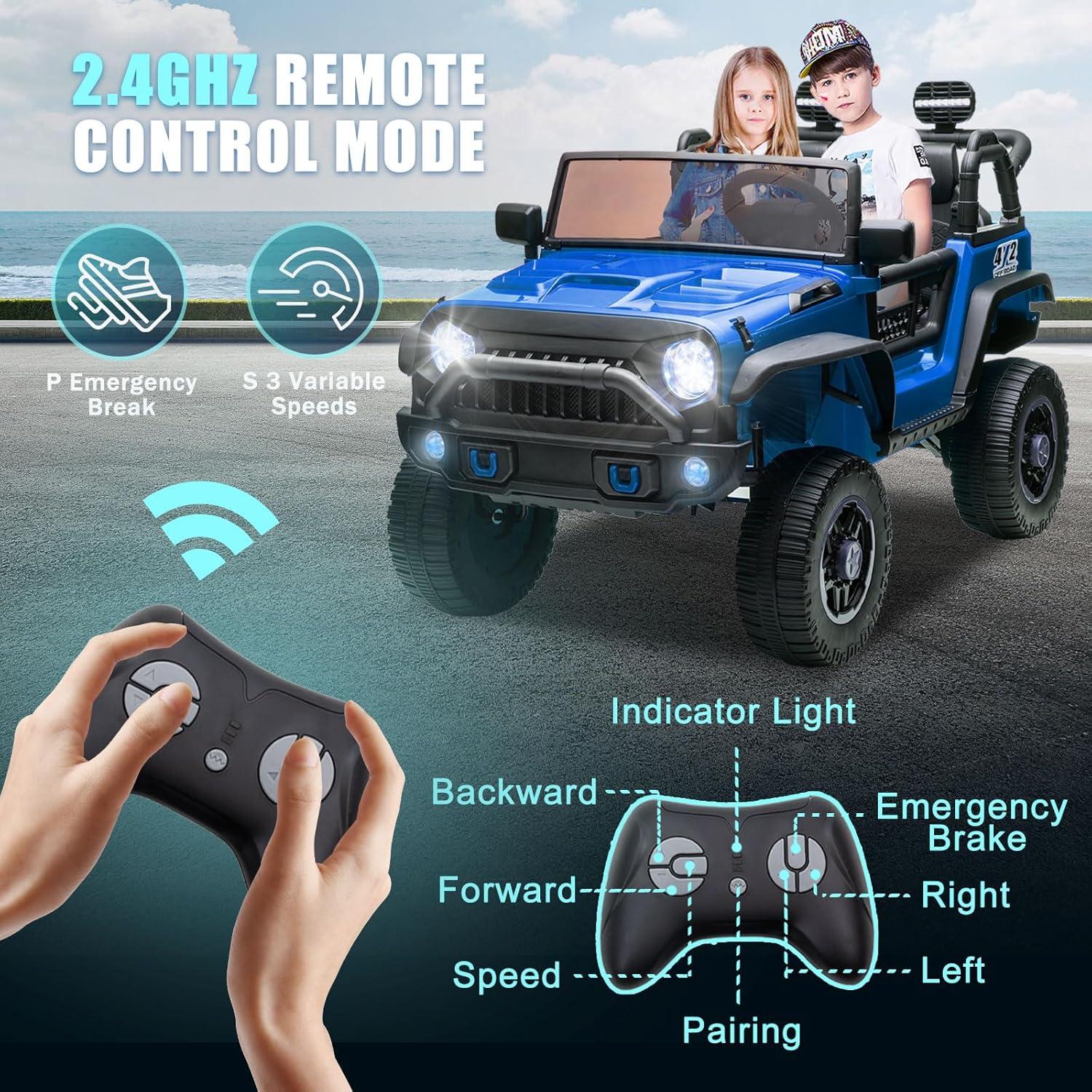Ancheer 24V Real 2 Seater Ride On Toys Electric SUV Jeep Car With Remote Control,2WD/4WD Switchable, 4X100W Motor, Bluetooth, Music, USB, Lights