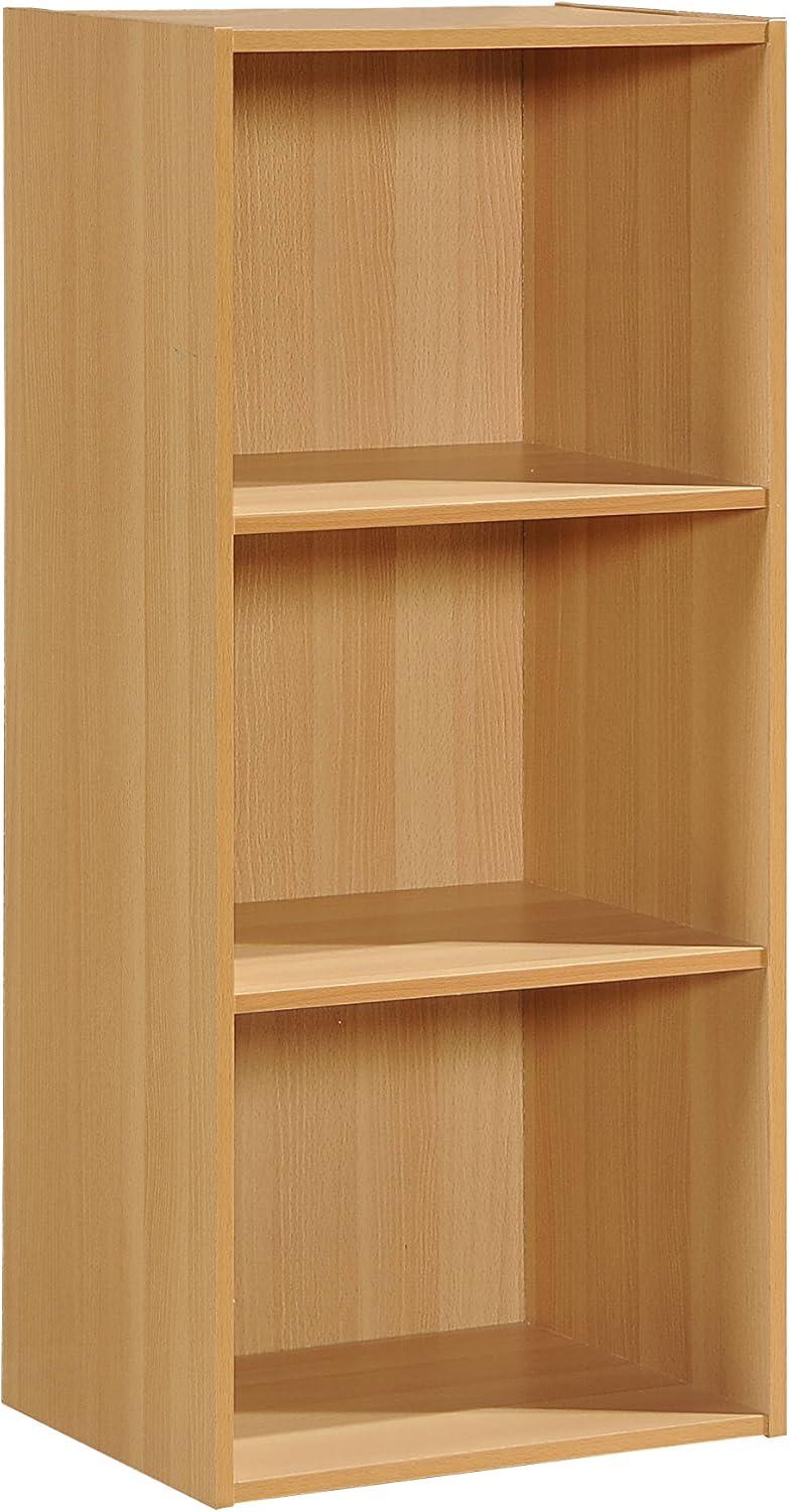 Beechwood 3-Shelf Multipurpose Bookcase with Enclosed and Open Cubes