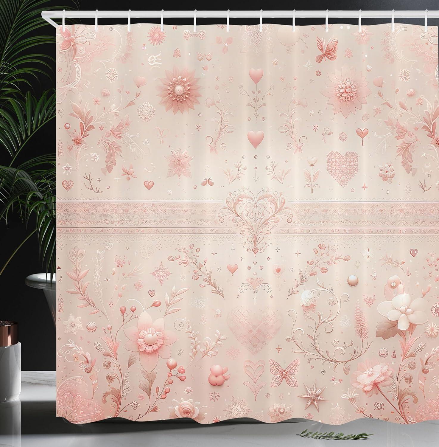 Floral Shower Curtain with Hooks Included