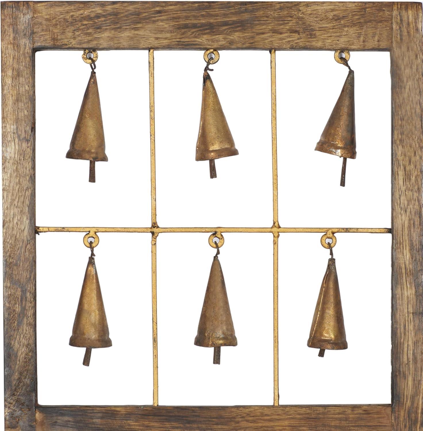 DecMode Farmhouse Carved Wood Cutouts with Hanging Bells Wall Décor, Set of 3 12"W x 36"H