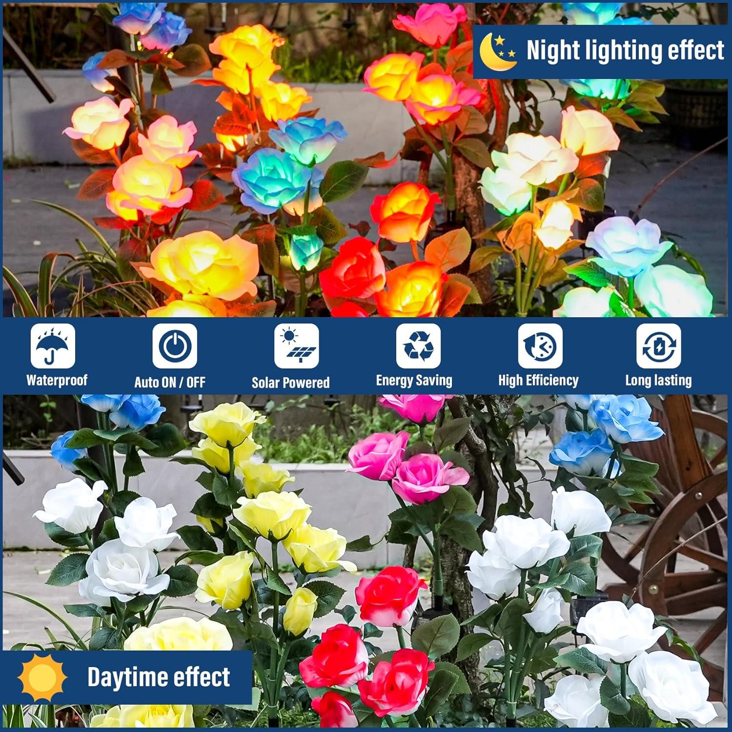 Multicolor Solar-Powered Garden Rose Lights with Adjustable Stems