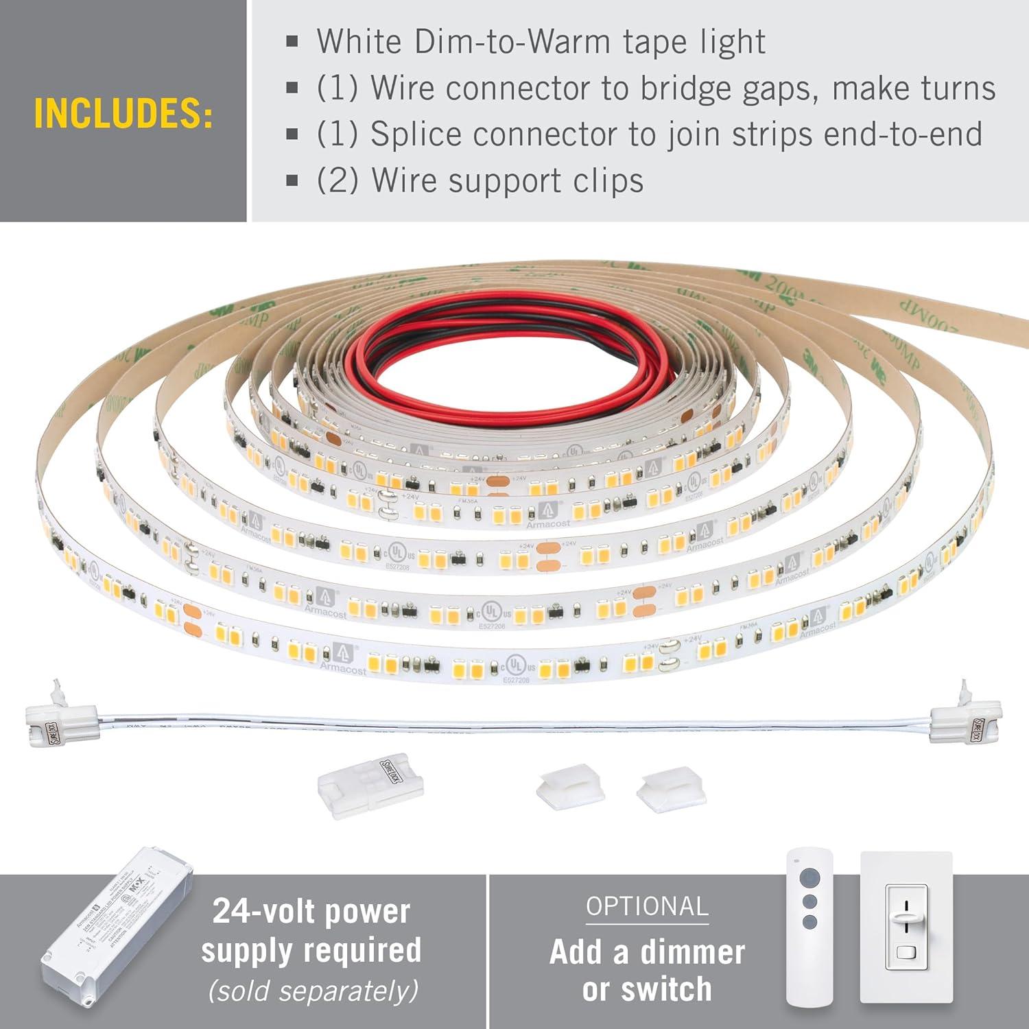 RibbonFlex Pro Dim-to-Warm, 24V, 1800K-3000K, 60+60LEDs/M, IP20, 5M Under Cabinet Strip Light