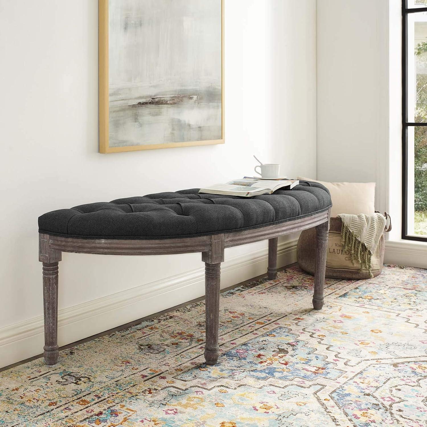 Modway Vintage French Upholstered Fabric Semi-Circle Bench