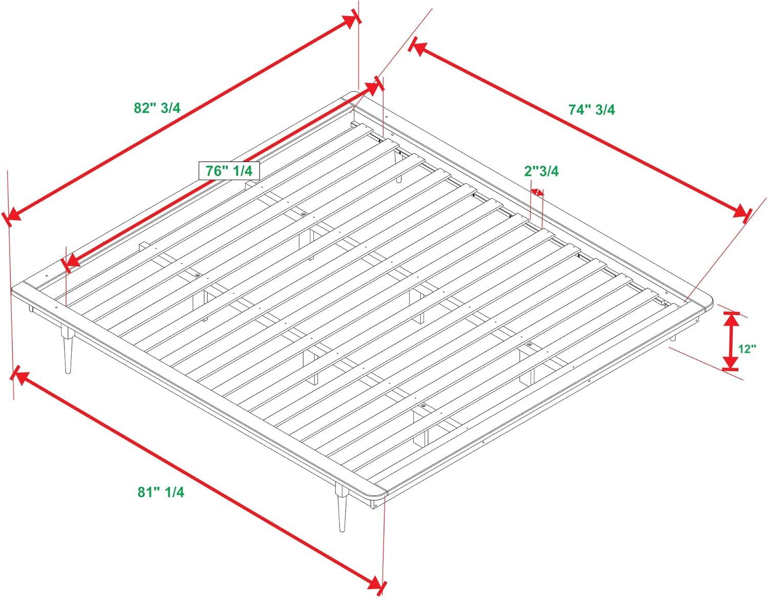 King Mid Century Modern Solid Wood Platform Bed - Walnut
