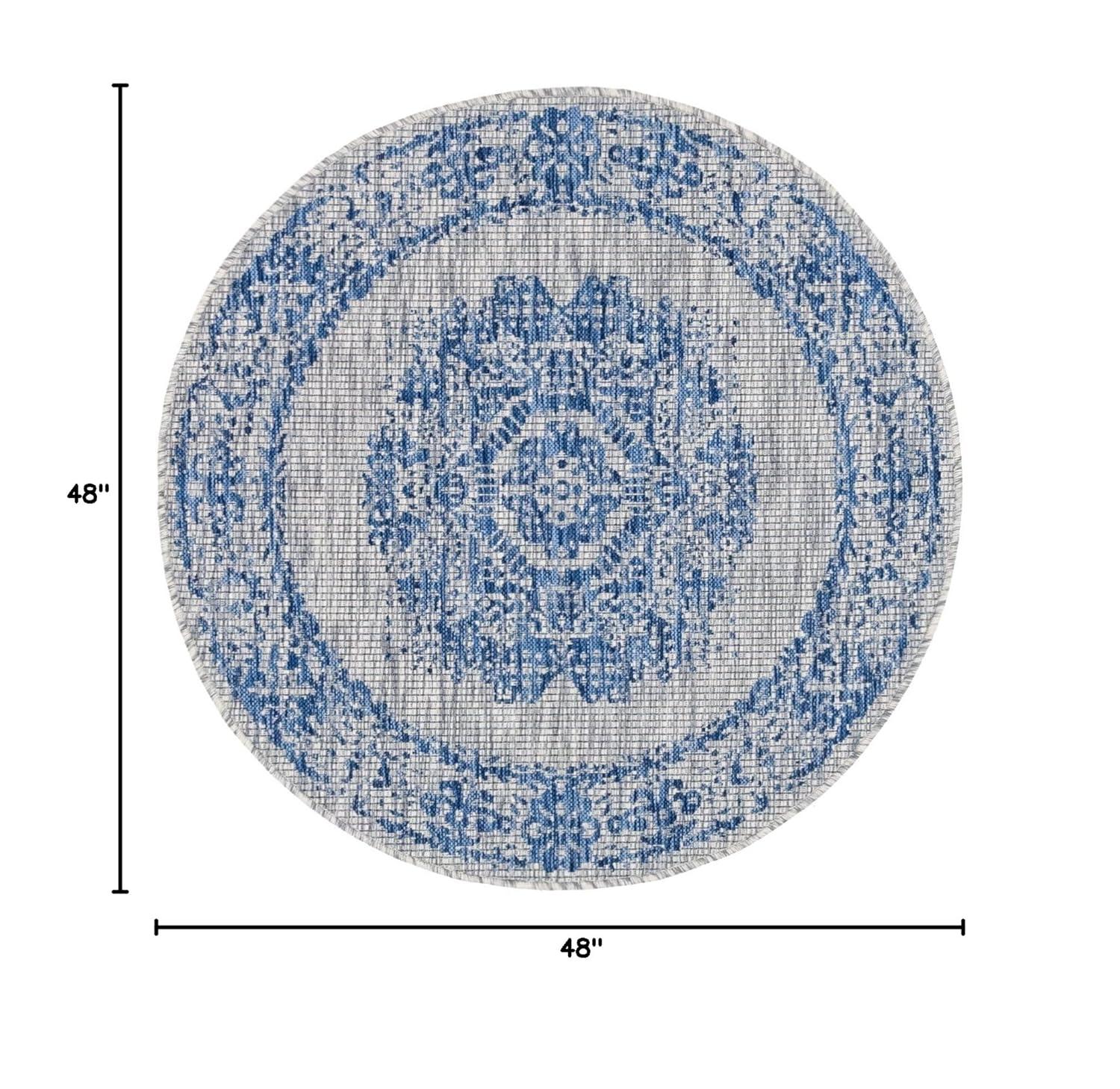 Unique Loom 4' 1 x 4' 1 Round Indoor/Outdoor Traditional Blue Area Rug