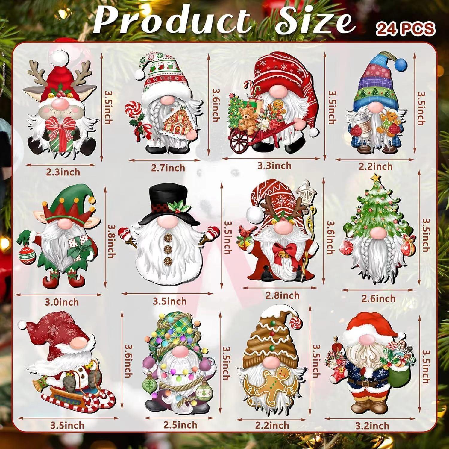 24pcs Gnome Christmas Ornaments Set - Festive Decorations with Wooden Gnomes for Tree Adornments & Ultimate Holiday Celebration Accessories