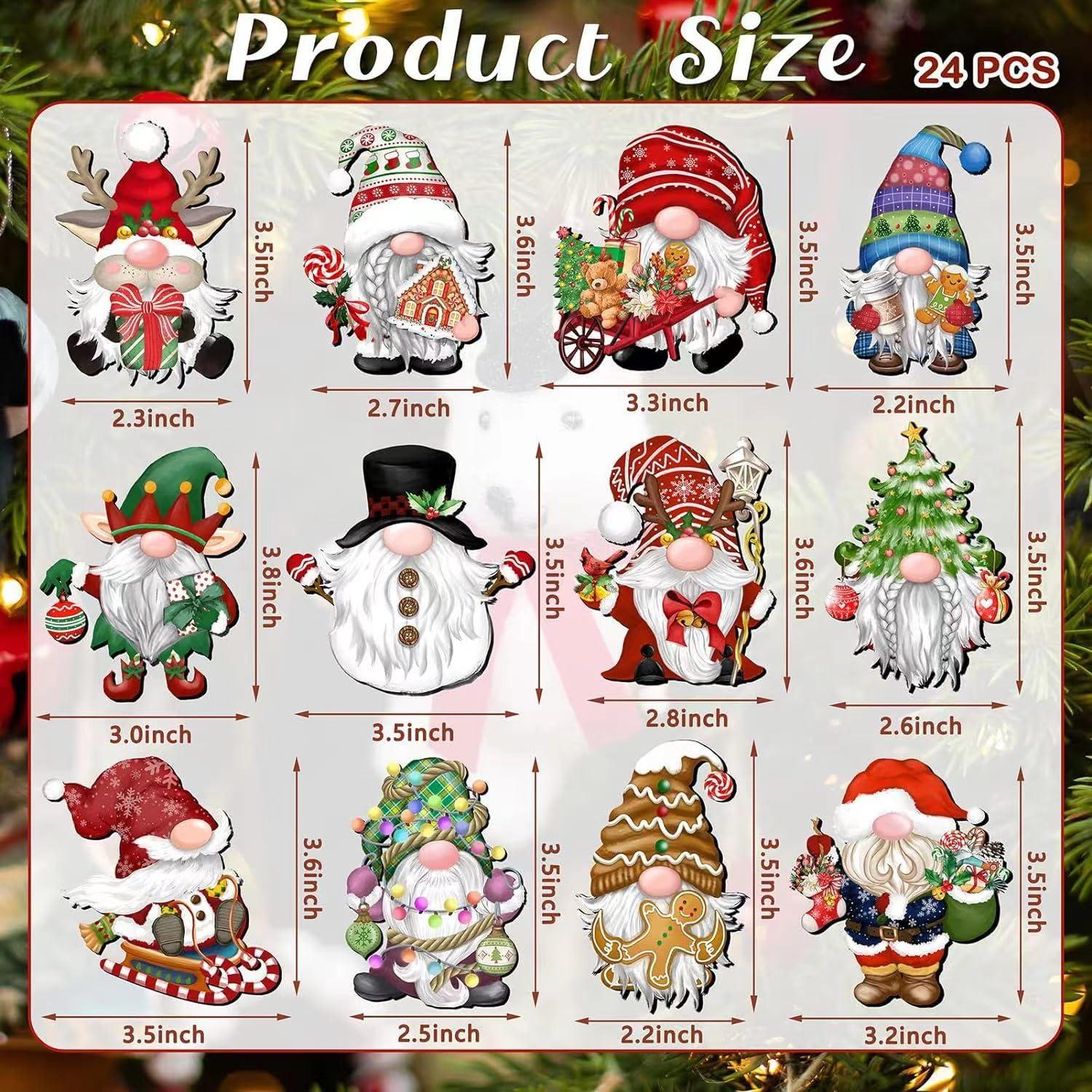 24pcs Gnome Christmas Ornaments Set - Festive Decorations with Wooden Gnomes for Tree Adornments & Ultimate Holiday Celebration Accessories