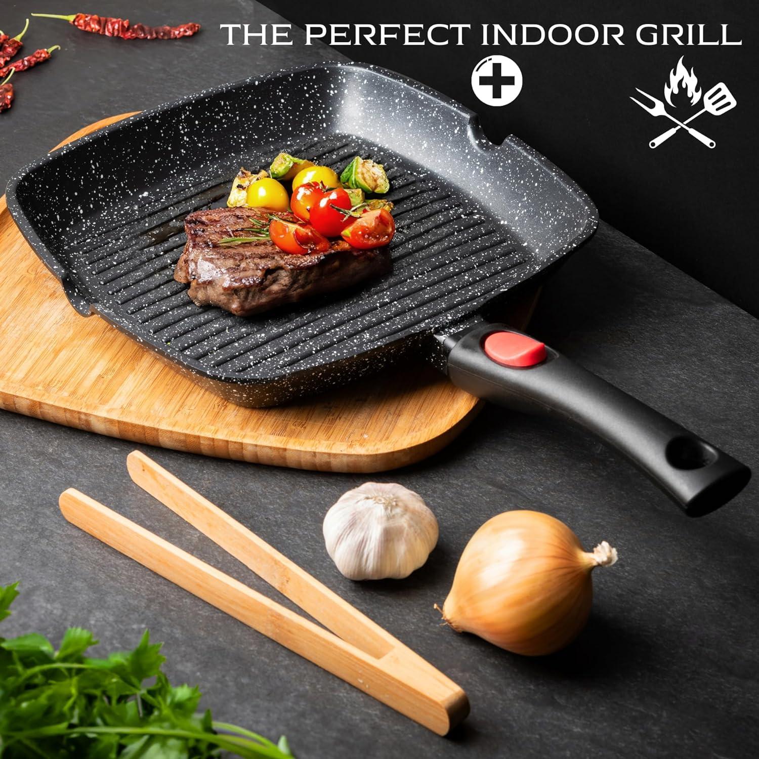 Moss & Stone Griddle Aluminum Nonstick Stove Top Square Grill Pan, Perfect for Meats Steak Fish & Vegetables,Dishwasher Safe