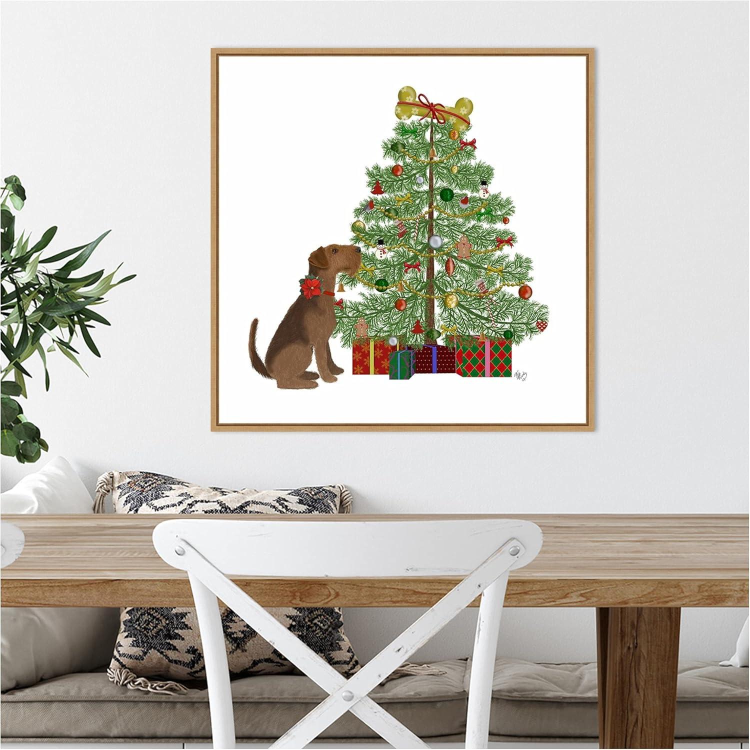 Amanti Art Christmas Dogs Bone Tree Framed Canvas Wall Art Print