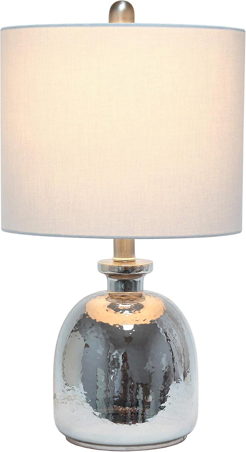 Silvery Glass Table Lamp with Light Gray Cotton Drum Shade