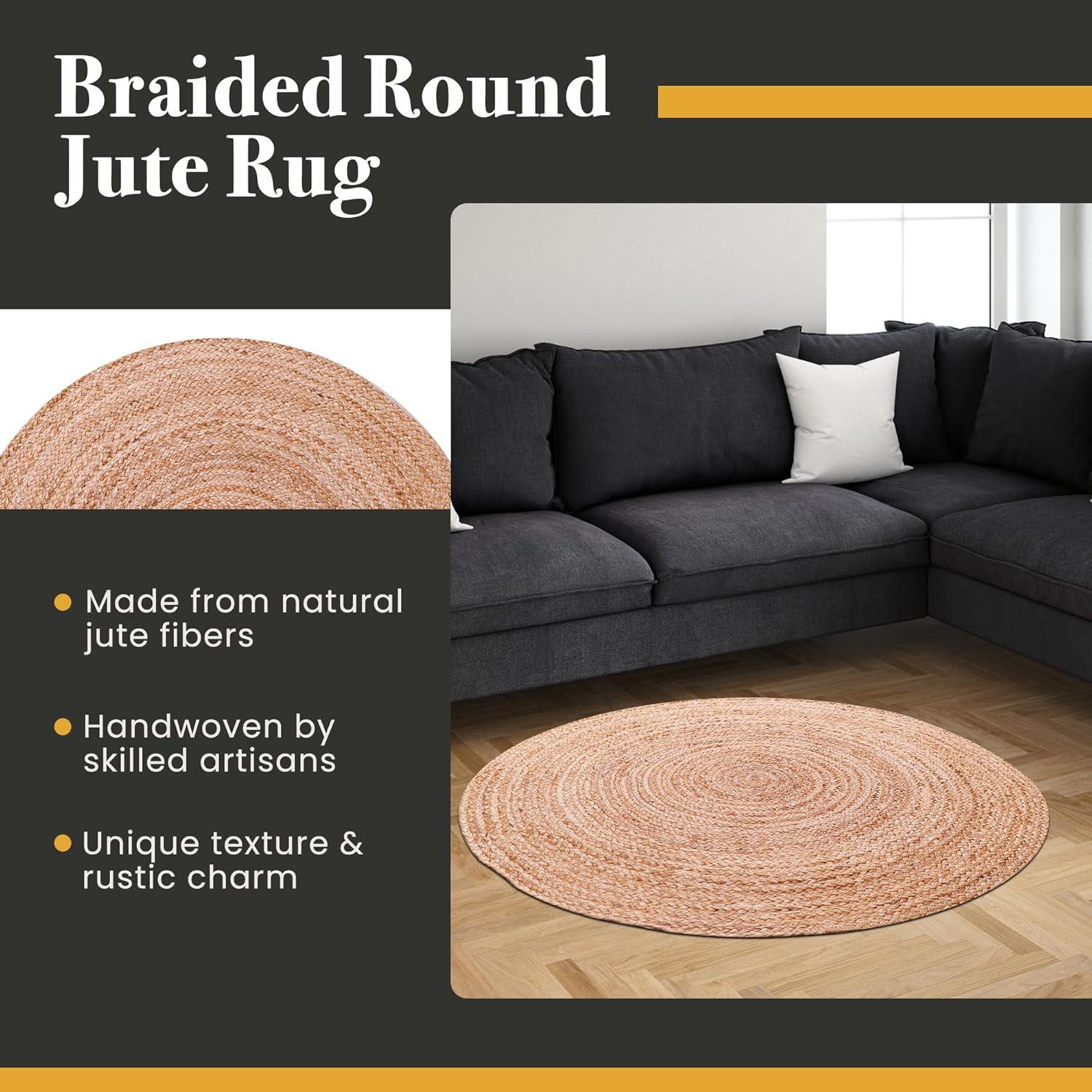 Nuloom 4 Round Rigo Jute Hand Woven Indoor Area Rug, Natural, Solid Farmhouse Design, Natural Fiber Bedroom, Living Room, Kitchen,