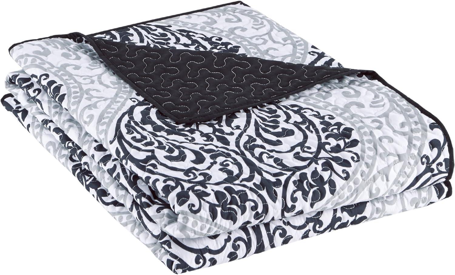 Full Black and White Damask Microfiber Quilt Set