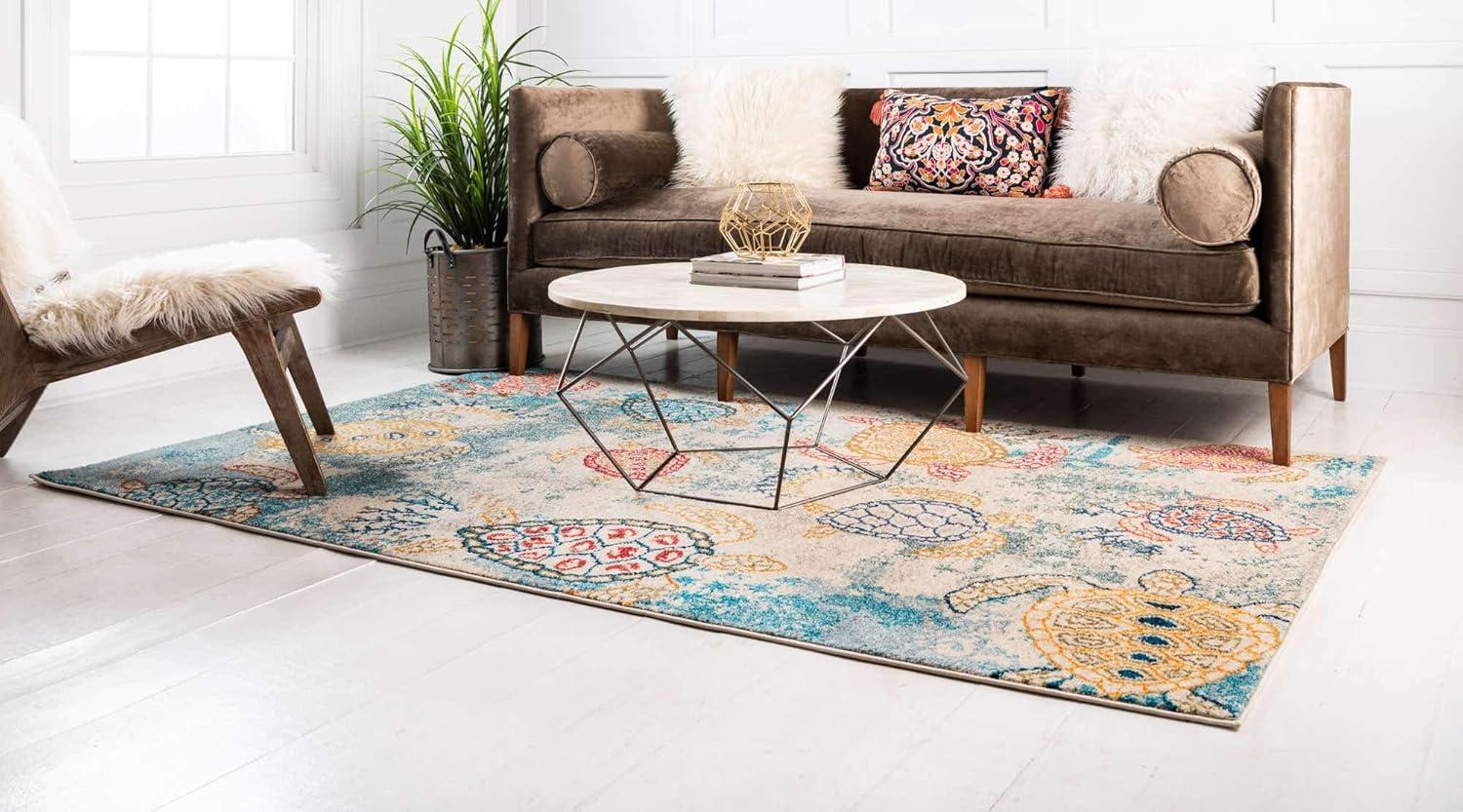 Unique Loom Positano Collection Area Rug - Treasure (8' x 10' Rectangle Beige/Blue)