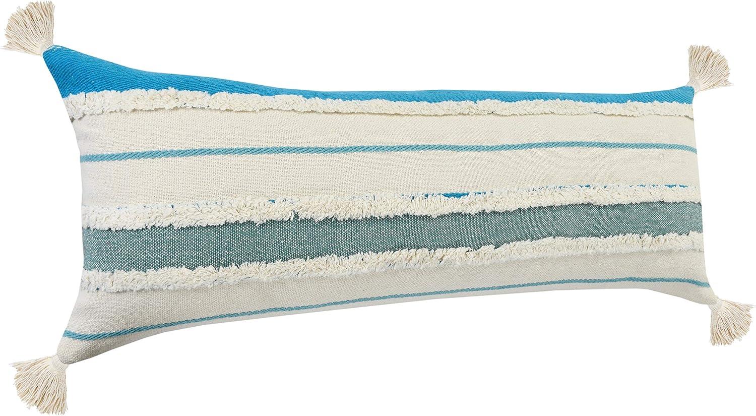 Ox Bay Turquoise Quarry Striped Lumbar Throw Pillow, Blue / White, 14" x 36" Rectangle