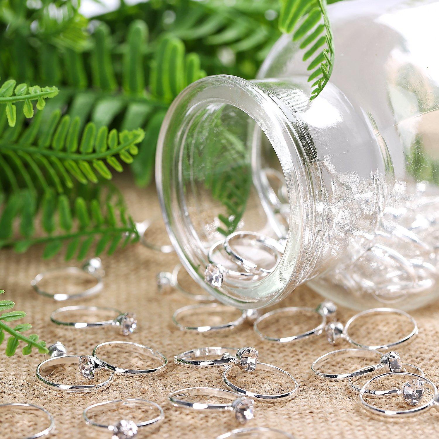 Whaline 36 Packs Diamond Engagement Rings Bridal Shower Rings for Wedding Table Decorations, Party Supply, Favor Accents, Cupcake Toppers