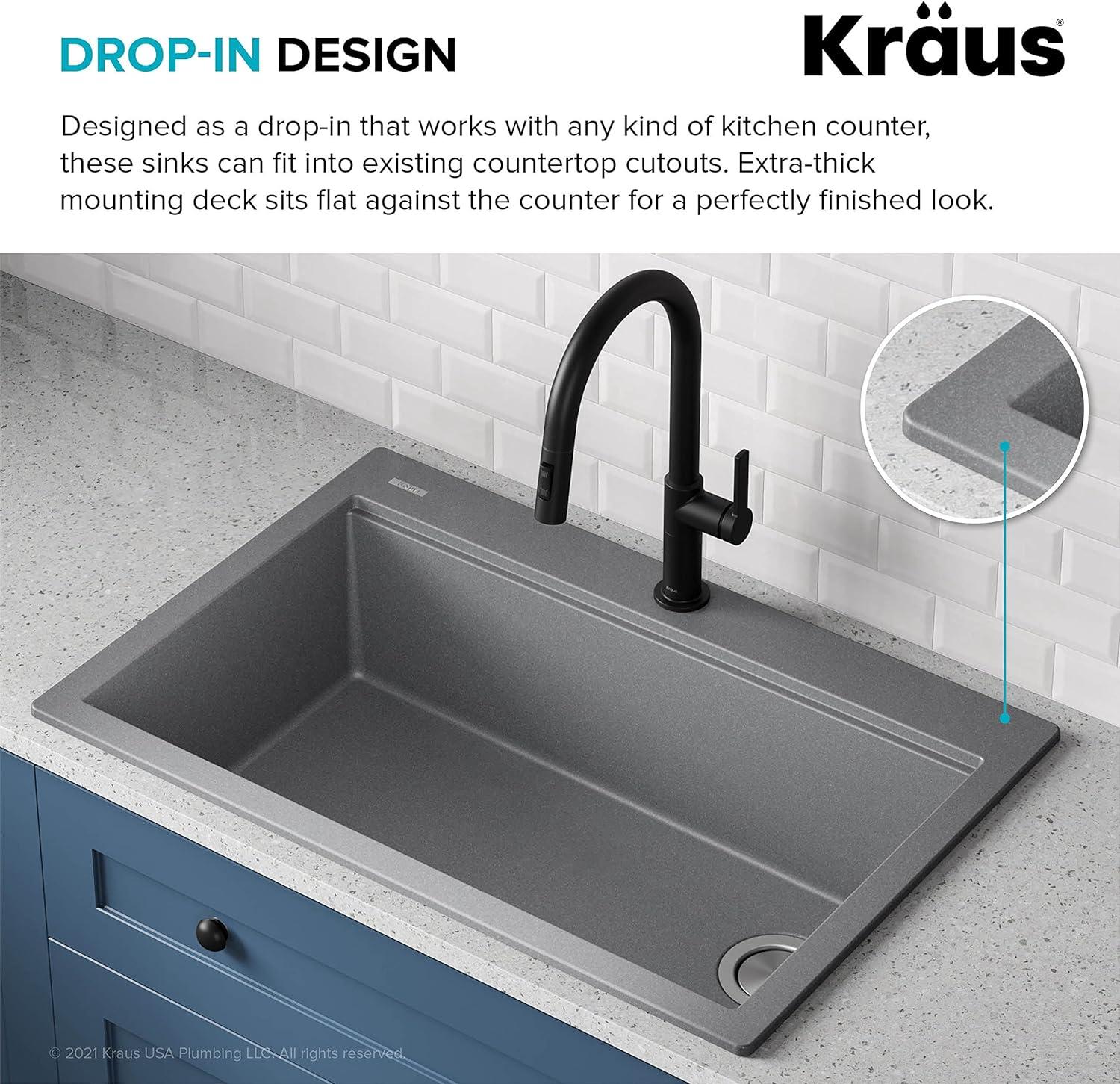 33 in. KRAUS Bellucci Workstation Drop-In Granite Composite Single Bowl Kitchen Sink with Accessories