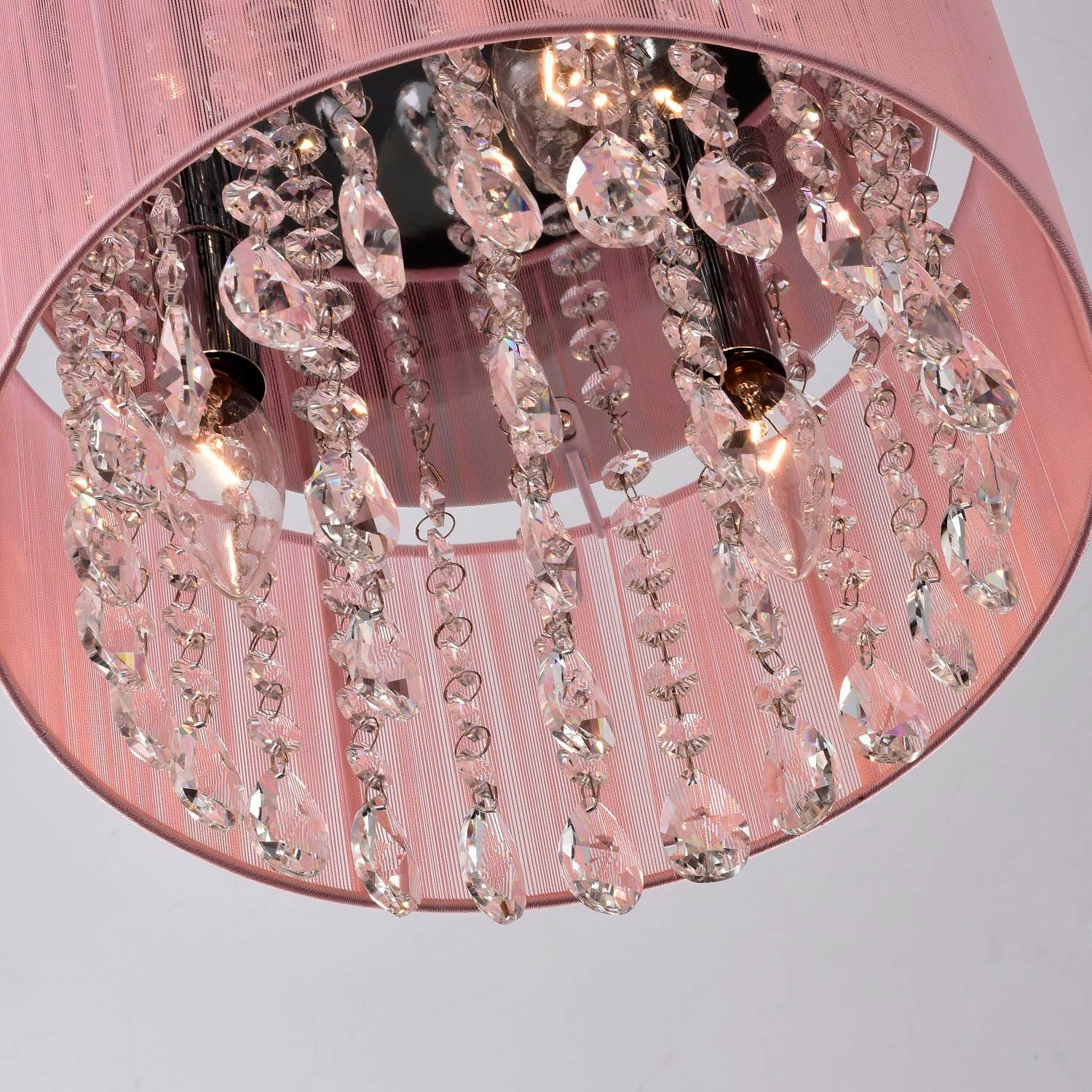 Pink Chandelier Drum Flush Mount Chandelier Crystal Ceiling Light Fixture 3 Light Bedroom Chandelier