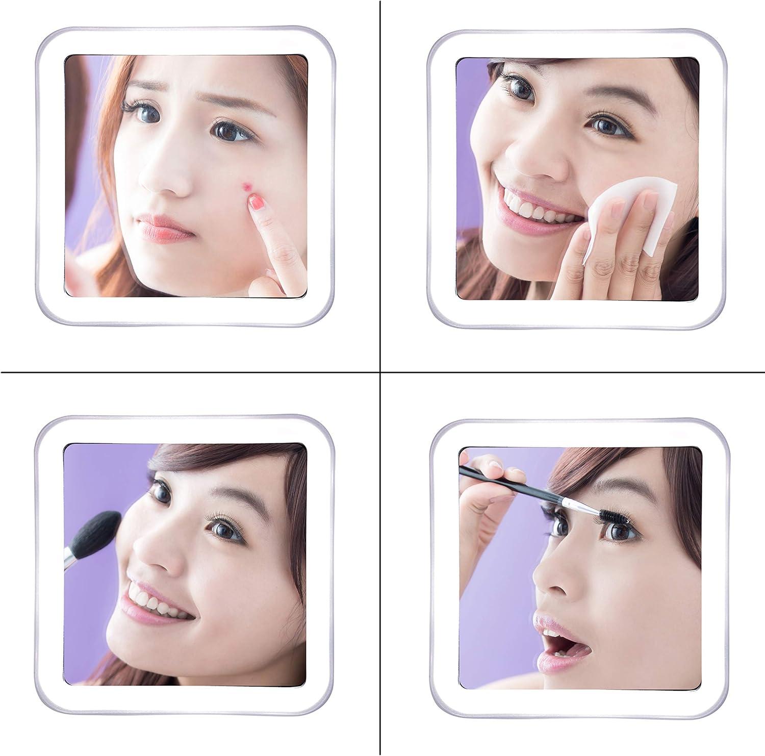 Square LED Lighted 10X Magnifying Makeup Mirror, Power Locking Suction Cup, Bright Diffused Light And 360 Degree Rotating Adjustable Arm, Portable Cordless Home And Travel Bathroom Vanity Mirror