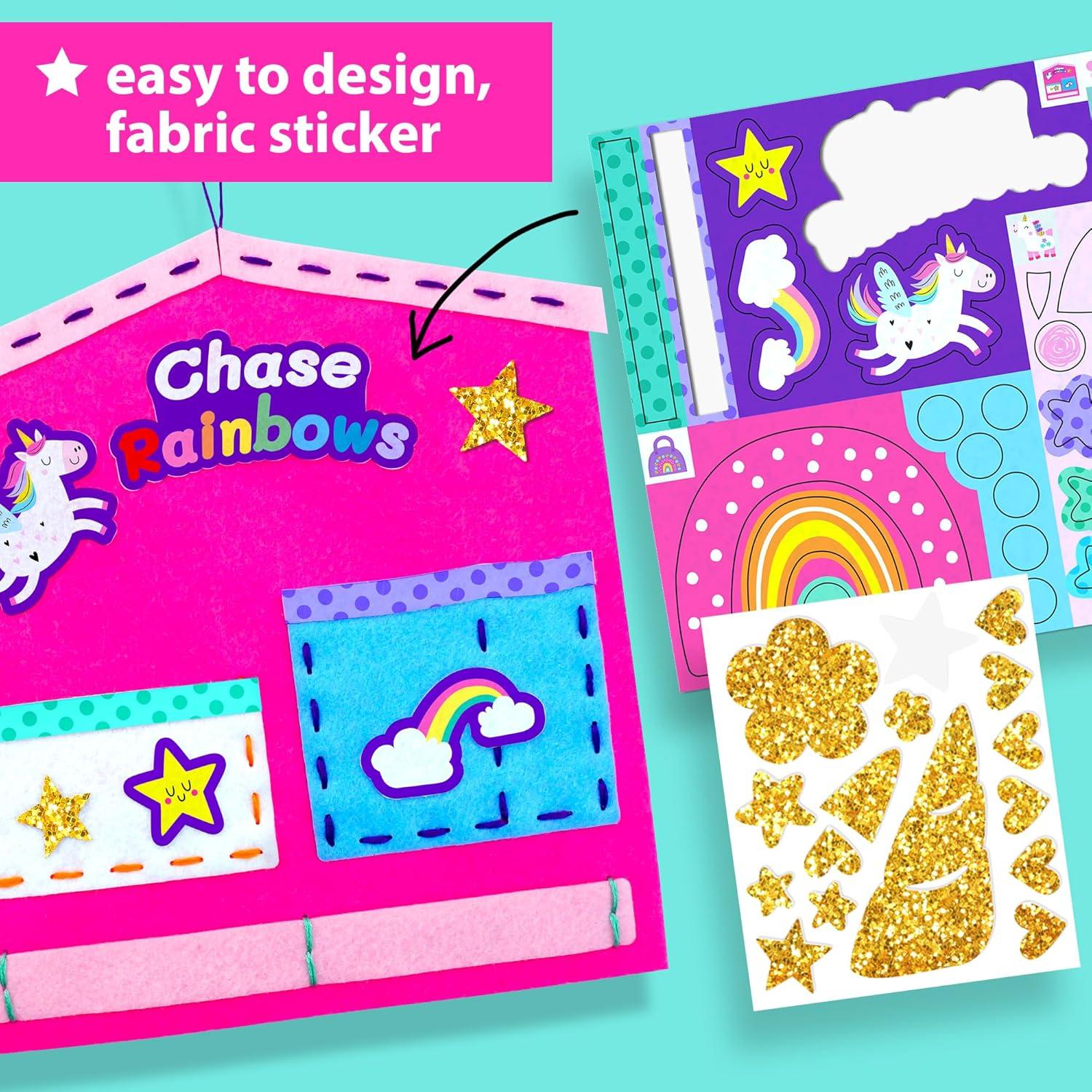 KRAFUN My First Unicorn Kids Sewing kit, Beginner Arts & Crafts, Make 8 Cute Projects with Plush Stuffed Animal, Pillow, Mobile, Keyring and Bag, Instructions & Felt for Learn Sewing, Embroidery