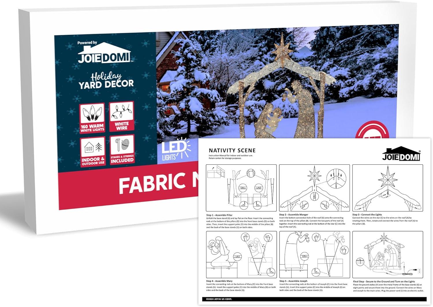 Joiedomi 5FT Christmas Nativity Scene Yard Light with Pre-Lit LED Lights for Indoor Outdoor Garden, Lawn, Christmas Event, Christmas Eve Night Decoration