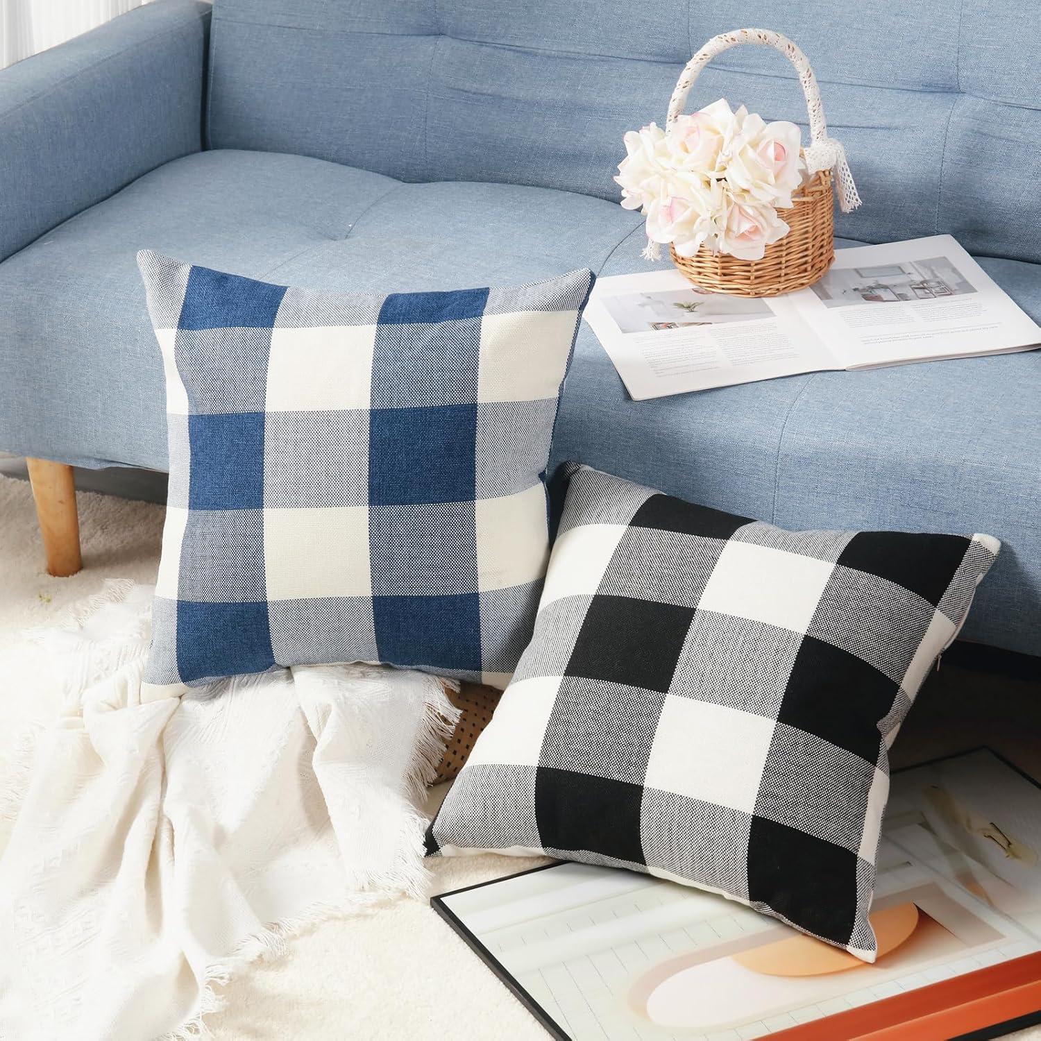 CARRIE HOME Buffalo Plaid Pillow Covers 18x18 Set of 2 Black and White Outdoor Throw Pillows Black Buffalo Check Pillow Covers Farmhouse Decor for Couch Sofa and Bed