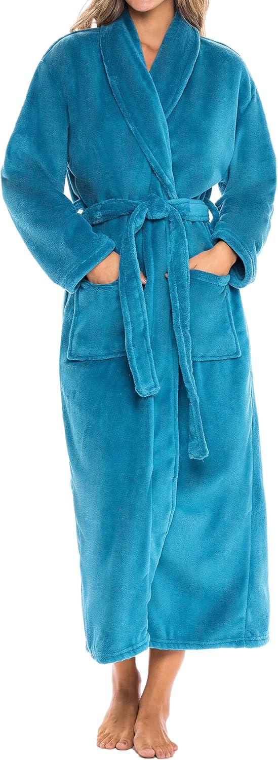 ADR Women's Long Robe, Fleece Plush Robe Woman, Cozy Regular & Plus Size Women's Bath Robe