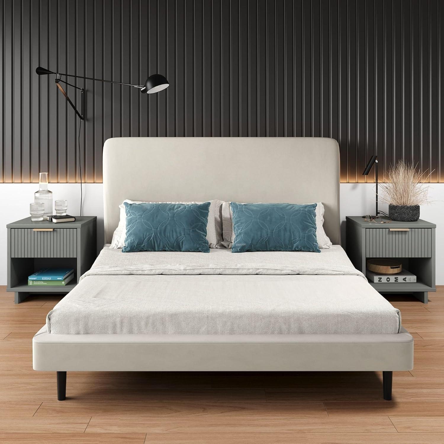 Granville Modern 1 Drawer Nightstand Light Gray - Manhattan Comfort: Wood Frame, Storage Shelf, 30 Day Warranty